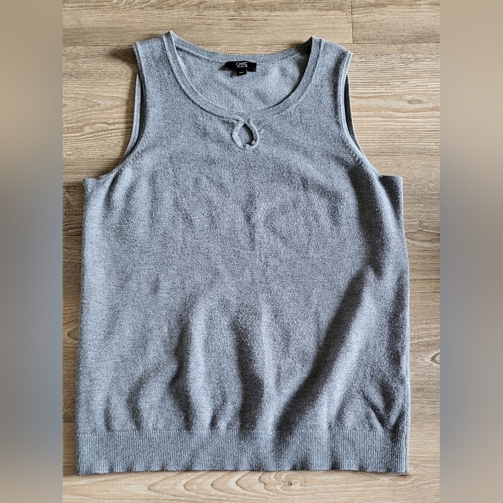 Gray Sleeveless Keyhole Knit Top - Picture 2 of 2